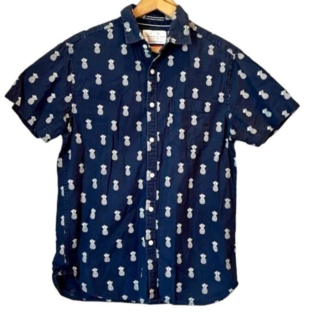 Denim & Flower Mens Shirt S Ricky Singh Pineapples Navy Short‎ Sleeve Tropical